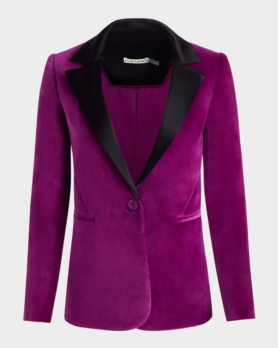 Macey Velvet Notch-Collar Blazer